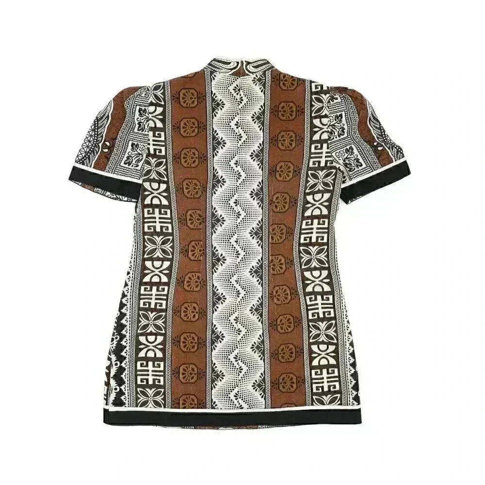 Tropical Puff Sleeve Blouse Size‎ Small Short Sleeve Floral Summer Top Mock Neck - Picture 5 of 5